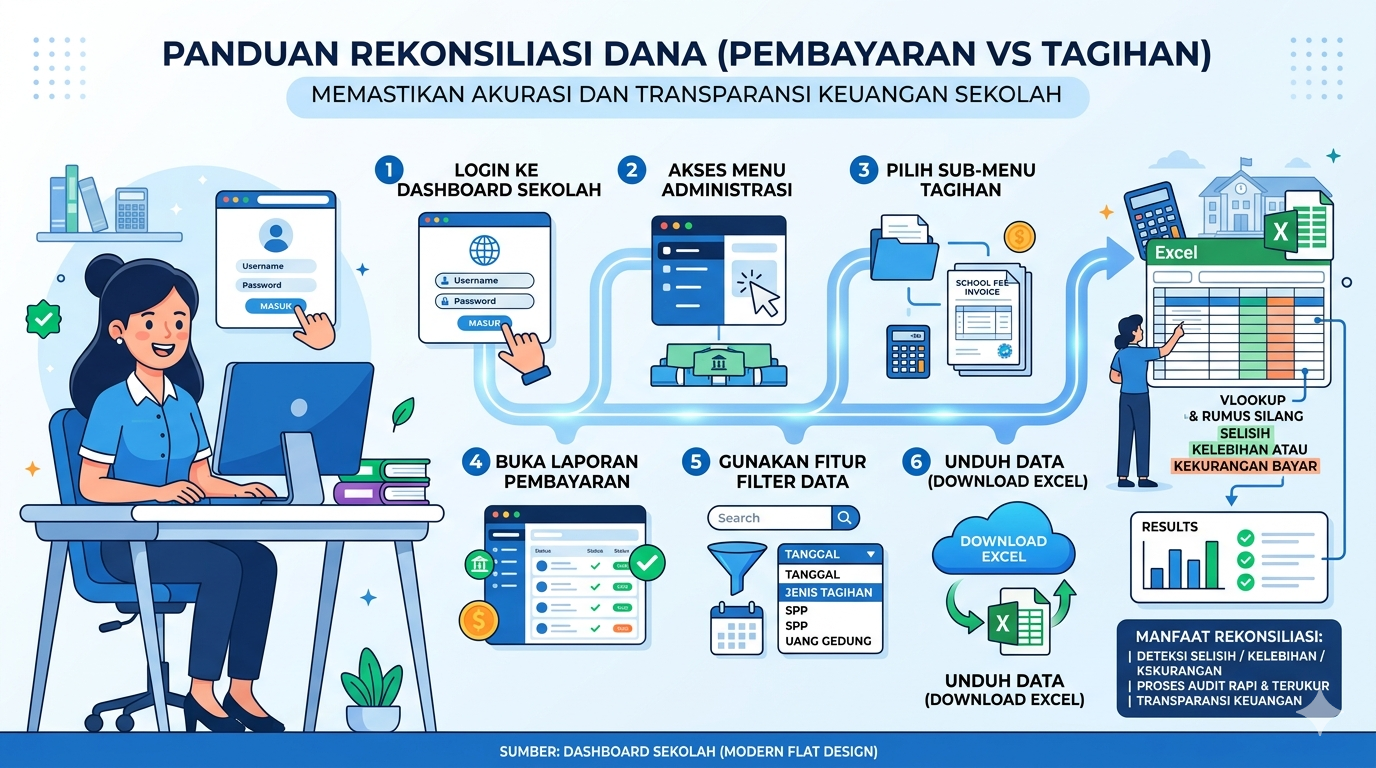 Cara Rekonsiliasi Dana ( pembayaran - tagihan )