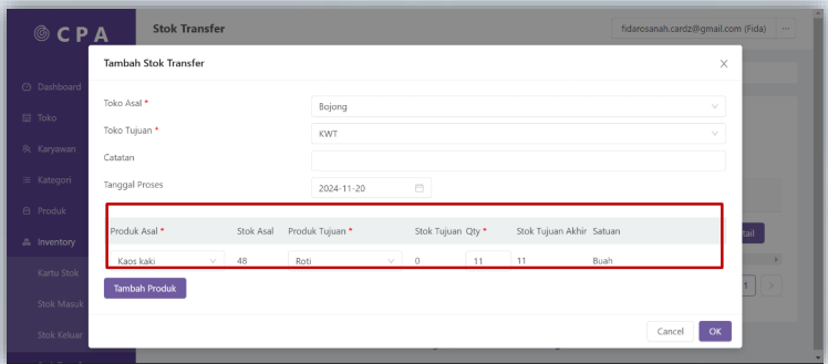Cara Mengisi Stok Transfer Pada CPA