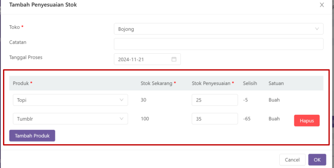 Penyesuaian Stok Pada CPA